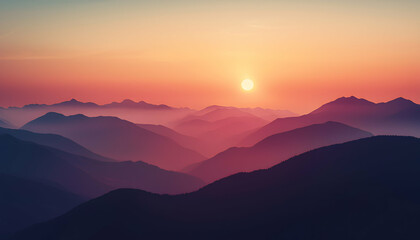 Obraz premium Mountains Silhouettes at Colorful Sunset Sky Panorama Natural Landscape