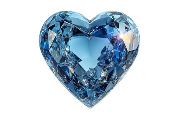 Fototapeta premium Blue and shiny heart shape diamond Isolated on White and Transparent Background PNG Image.