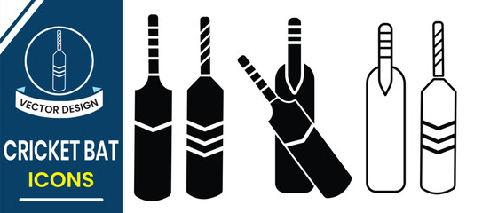 Silhouette of Cricket bat and ball icon vector illustration. Cricket bat icon, vector set. Sports, Gaming instrument, tool design for app, logo, web. Vector illustration.