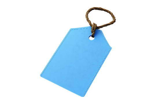 Blue blank price label tag Isolated on White and Transparent Background PNG Image.