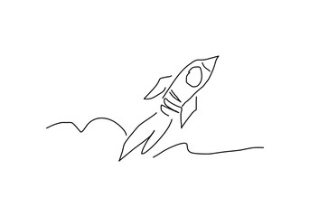 Fototapeta premium line art illustration of a rocket launching upwards, symbolizing growth, success, innovation, and progress.