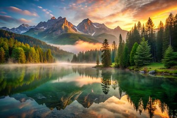 Serene Mountain Lake at Dawn: Breathtaking Landscape Photography