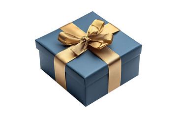 Fototapeta premium Blue gift box with golden ribbon Isolated on White and Transparent Background PNG Image.