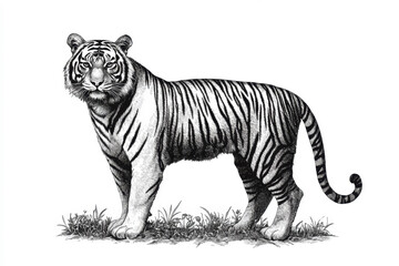 Obraz premium Majestic tiger standing in a lush setting with intricate stripes and a poised demeanor during daylight hours Generative AI