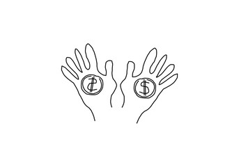 line art illustration of a dollar coin, symbolizing investment, finance, and economic growth. 