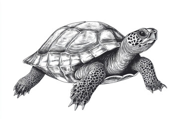 Fototapeta premium Detailed illustration of a tortoise exploring its surroundings in a natural habitat, showcasing unique shell patterns and texture during daylight hours Generative AI