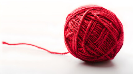Bright Red Knotted Ball of Yarn on White Background

