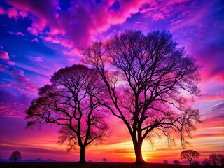 Silhouetted Purple & Pink Trees at Sunset - Dramatic Nature Photography