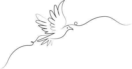 Minimalist Line Art of a Dove in Flight