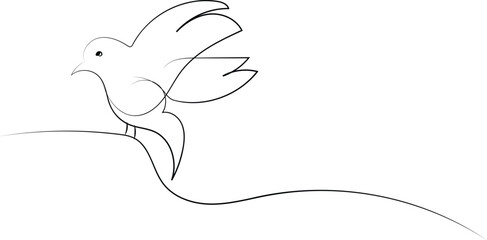 Minimalist line art drawing of a bird in flight