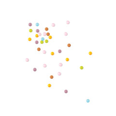 Small round candies icons. Colorful dragees, multicolored glazed chocolate and fruit buttons