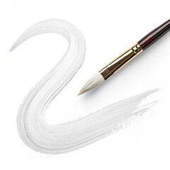Brushstroke and paintbrush on white background representing artistic creativity