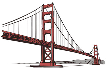 8 Golden Gate Bridge, San Francisco, iconic landmark, architectural marvel, suspension bridge, red steel structure, towering towers, long cables, engineering feat, bay crossing, detailed illustration,