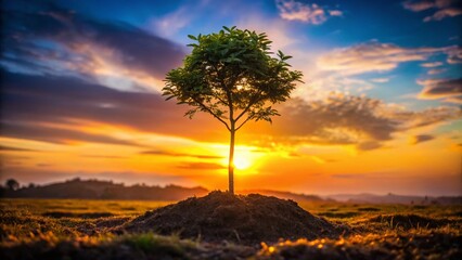 Silhouette of a Tree Planting a Seedling - Eco Friendly Logo Concept