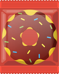 Flow pack packaging containing a delicious chocolate donut with colorful sprinkles, perfect for a sweet treat on the go, offering a convenient and visually appealing way to enjoy a donut