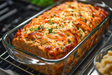 Oven-baked cheesy meatloaf with golden crust
