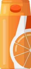 Fototapeta premium Orange juice carton packaging with orange slice and red cap illustrating healthy beverage, ideal for breakfast or snack, promoting vitamins and natural ingredients