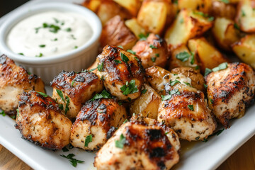 Tender chicken bites with garlic butter and parmesan sauce
