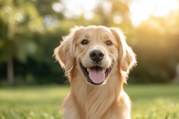 Fr&ouml;hlicher Golden Retriever im Park

