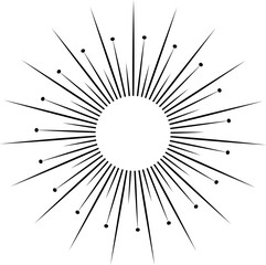 Radiating black lines from a central circle create a sunburst effect with scattered dots on a clean white background, perfect for graphic design projects