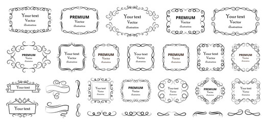 Calligraphic design elements . Decorative swirls or scrolls, vintage frames , flourishes, labels and dividers. Retro vector illustration