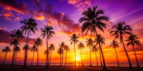 Silhouette of Summer Fun: June Sun, Beach, and Palm Trees