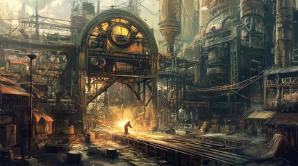 Fototapeta premium Steampunk Foundry: A Glowing Heart of Industry