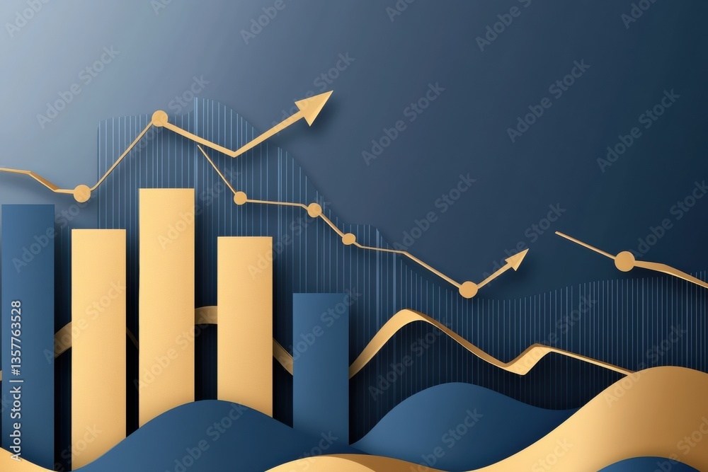 Leinwandbilder modern business background featuring layered paper cut bar charts and arrows depicting growth in a g