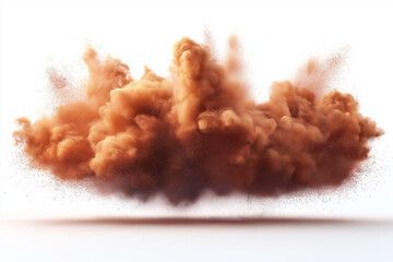 Brown dust explosion on a white background, captured in high resolution