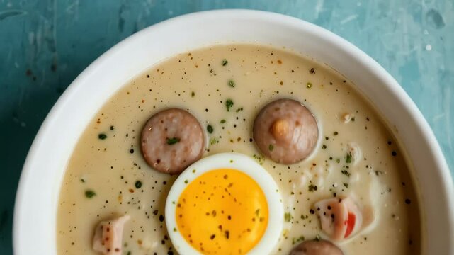 Creamy Polish urek Soup with Egg and Kielbasa Delicious Traditional Cuisine
