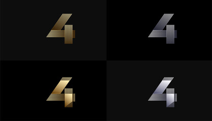 Number Design Line Stripes in Luxury Gold 4th, 4th Years Anniversary with Gold Metallic Line ,Luxury, Line and shape concept.