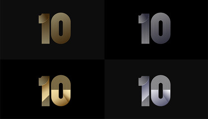 Number Design Line Stripes in Luxury Gold 10th, 10th Years Anniversary with Gold Metallic Line ,Luxury, Line and shape concept.
