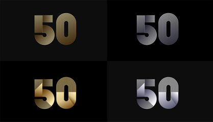 Number Design Line Stripes in Luxury Gold 50th, 50th Years Anniversary with Gold Metallic Line ,Luxury, Line and shape concept.