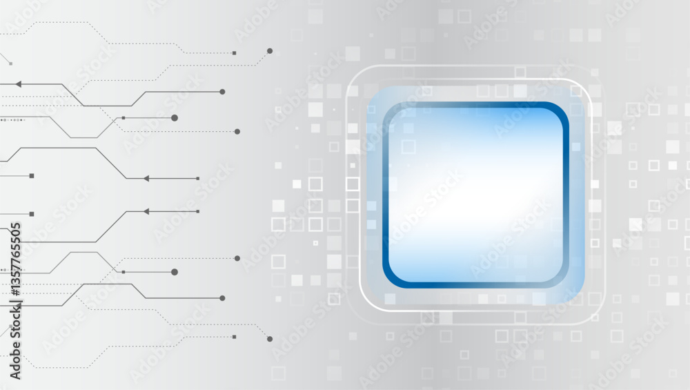 Aufkleber Vector illustration of printed circuit board and squares. Abstract futuristic communication. High-tech gray background with various technological elements. For web presentation and banner.