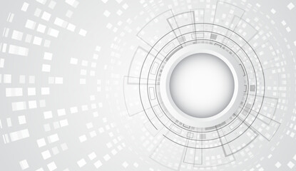 Sci-fi gray background with various technology elements. Science concept, circles with shadows and lines. Abstract hi tech communication for presentation or banner.