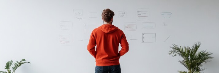 Freelancer organizing tasks on whiteboard in modern office setting