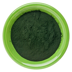 small bowl of Hawaiian spirulina powder isolated on white