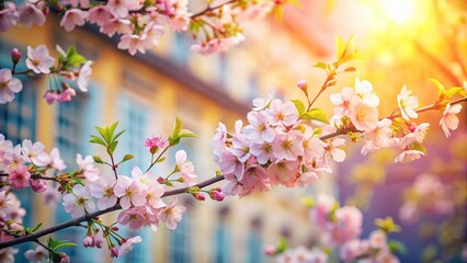 Spring Blossoms Architectural Detail: Pastel Spring Wallpaper