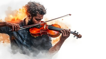 Fototapeta premium Passionate Violinist Performing Classical Music Watercolor Style Image