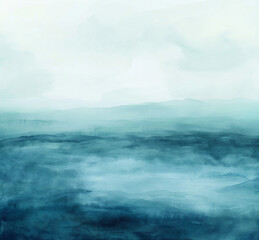 Naklejka premium Abstract watercolor ocean painting with blue and green shades, soft edges, and gentle waves
