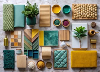 Stylish Home Decor Flat Lay:  Modern Interior Design Elements & Textures