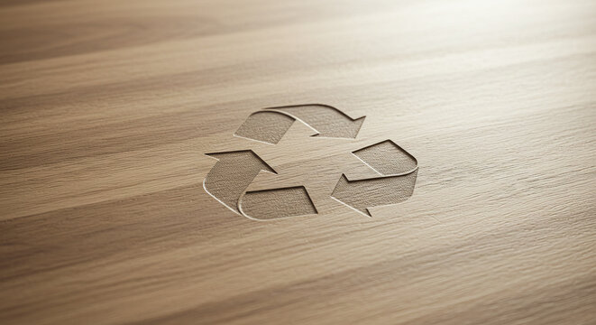 el s&iacute;mbolo de reciclaje grabado en una madera 