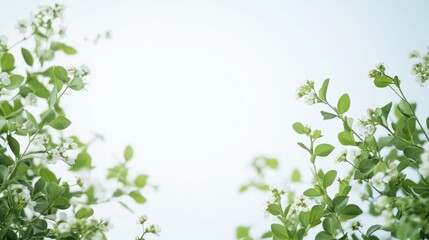 青空に映える緑の葉と白い花がある春の穏やかな風景