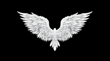 Fototapeta premium White wings spread wide against black background.