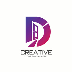 Creative Letter D Logo Design with Open Doorway Concept



