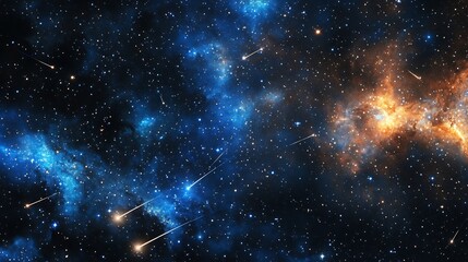 Mesmerizing cosmic star field with shooting stars blazing across deep space on an original background