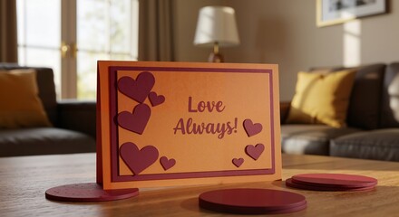 Romantic greeting card in cozy living room setting for love and affection