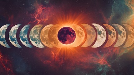 Mesmerizing lunar eclipse casting eerie shadows on a surreal cosmic themed backdrop