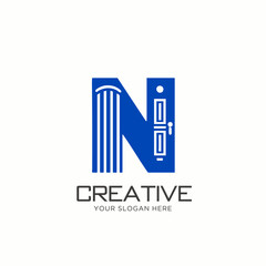Modern Letter N Logo Design with Door Concept