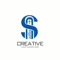 Modern Letter S Logo Design with Door concept